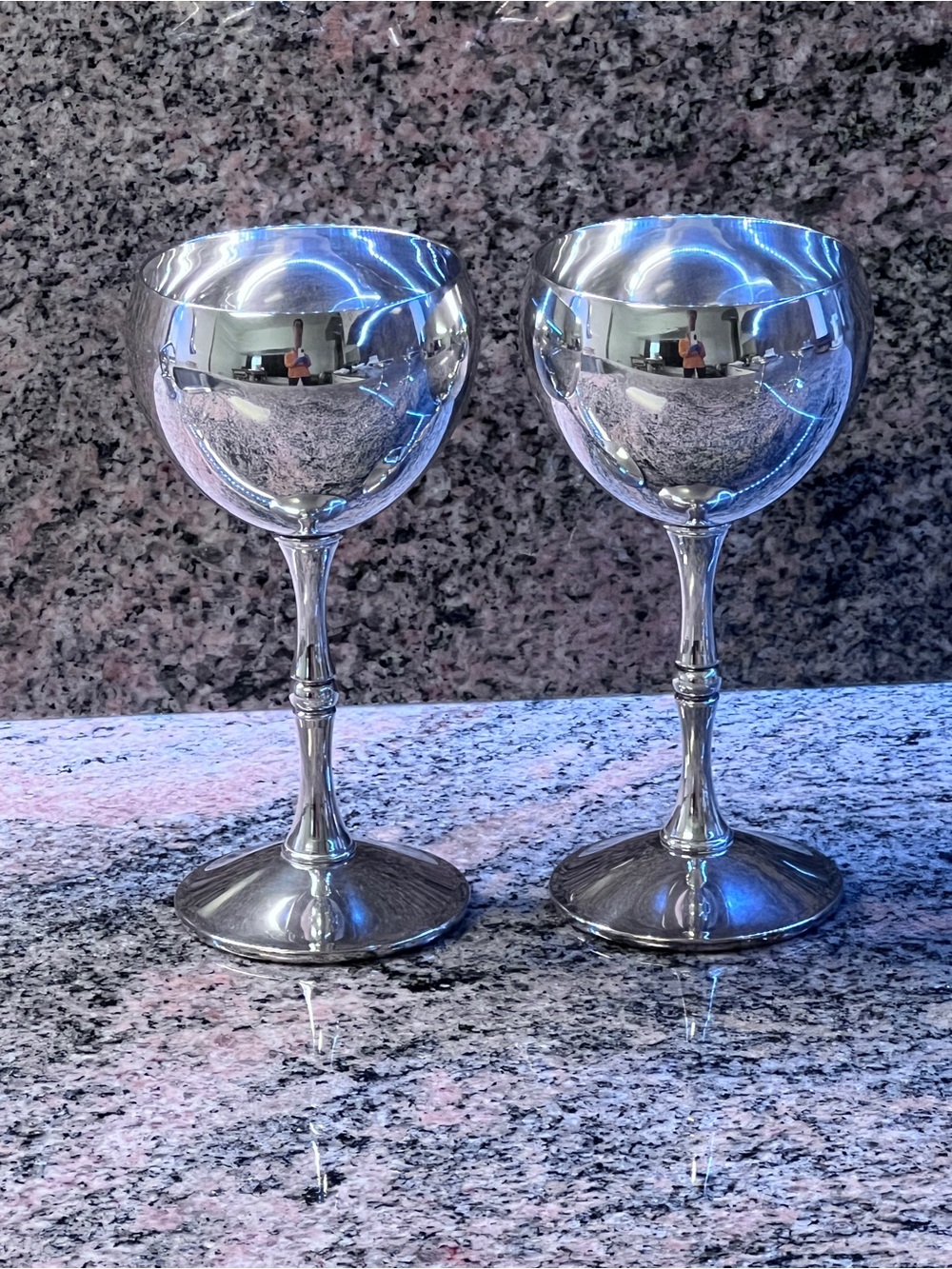 Vintage Polished Silver plated Goblet Wine Glasses - Set of 2, By Valero Spain